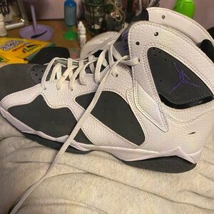 Jordan Athletic Shoes in White and Gray with Purple Accents